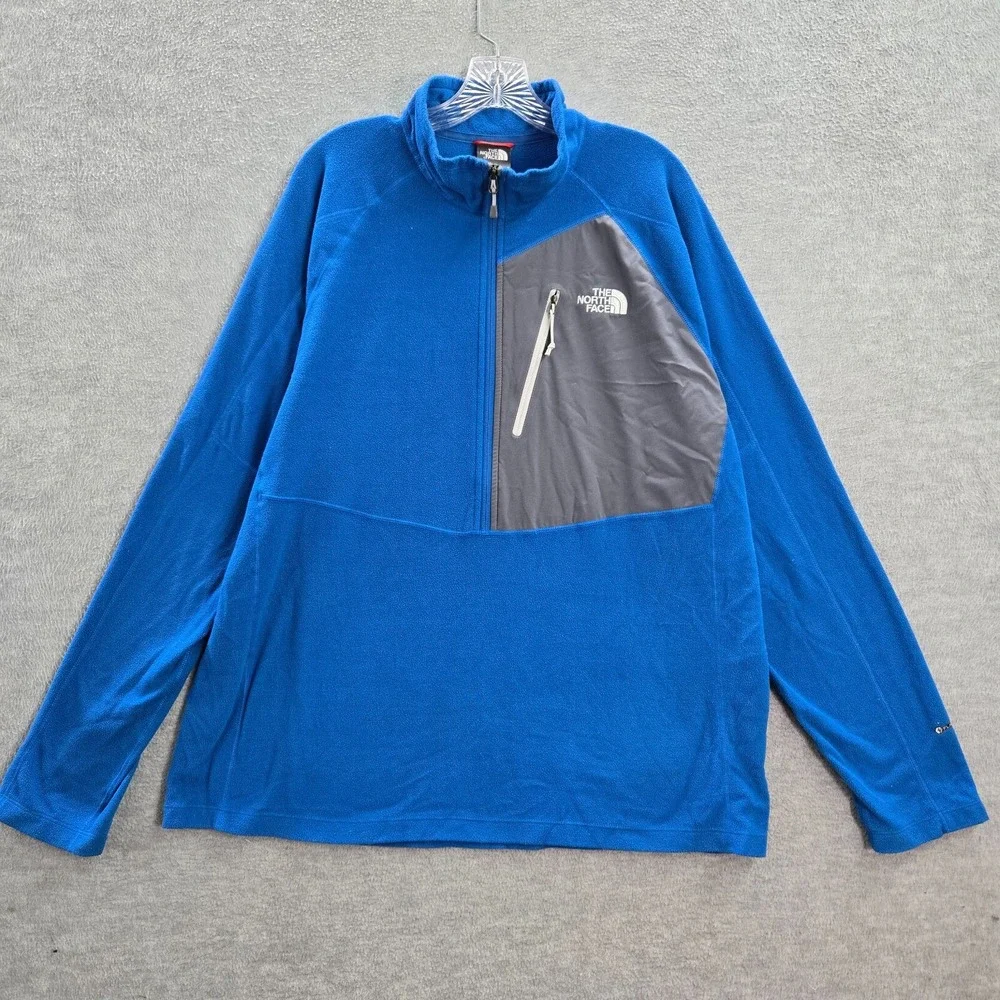 The North Face Men Sweatshirt 2XL Blue Colorblock‎ 1/2 Zip Pockets Mock Neck
